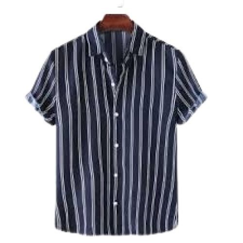 Breathable Striped Casual Wear Short Sleeve Cotton Shirt For Men Collar Style: Straight