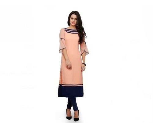 Casual Wear Boat Neck Plain Designer Georgette Straight Kurti For Ladies Bust Size 34 Inch in at Best Price in Jaipur Vikas Enterprises