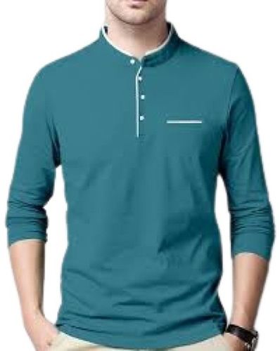 Casual Wear Breathable Turtle Neck Full Sleeves Plain Cotton T Shirt For Men