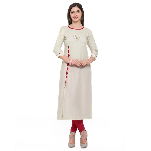 Comfortable And Casual Wear 3/4 Sleeves Plain Rayon Kurti For Women Bust Size: 36 Inch (In)