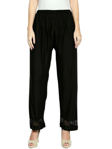 Black Comfortable Regular Fit And Casual Wear Plain Cotton Palazzo 