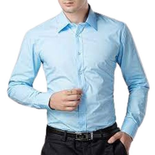 Men'S Causal Wear Full Sleeve Sky Blue Cotton Formal Shirt Collar Style: Straight