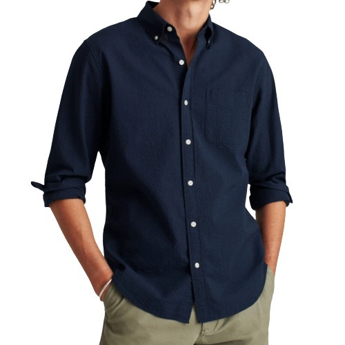 Men's Plain Navy Blue Full Sleeve Formal Wear Cotton Shirt - 32 Inches Length Breathable Cotton Straight Collar Sizes XXS to XL