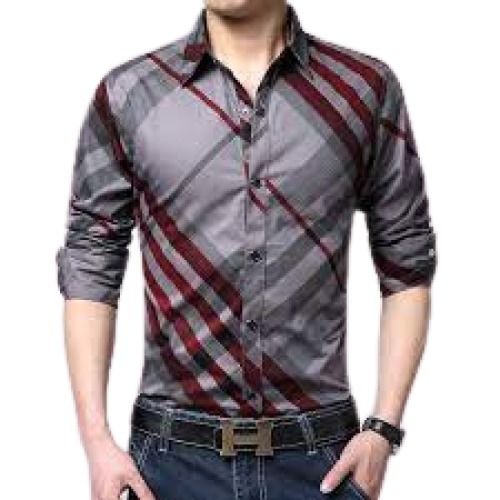 Mens Casual Wear Full Sleeve Grey Printed Cotton Shirts