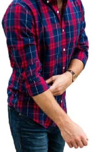 Mens Full Sleeves Checked Casual Wear Shirt - Cotton, Sizes: XXS-XL, Color: Navy Blue & Red, Pattern: Striped, Breathable Fabric for Summer | Stylish Casual Wear for Ages 18+