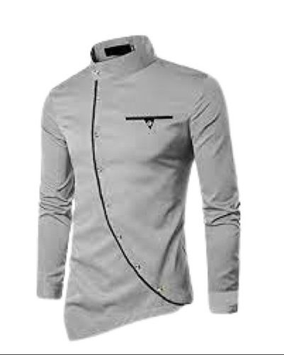 Mens Party Wear Grey Lycra Cotton Full Sleeve Designer Shirts