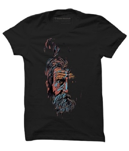 Mens Printed Half Sleeve Round Neck Cotton Black T-Shirt - Cotton, Sizes [XXS, XS, S, M, L, XL], Black Color, Short Sleeves, Stylish Design