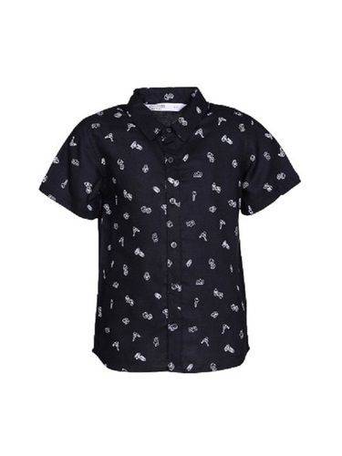 Black With White Modern Style Breathable Comfortable Printed Short Sleeve Cotton Shirt For Kids