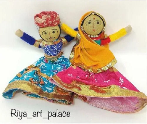 Multicolor 5 Inch Rajasthani Handmade Wooden And Cotton Puppet For Fair, Shows