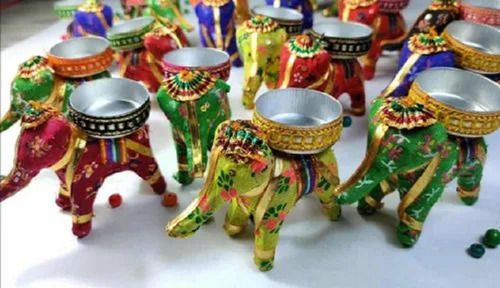 Multicolor Painted Elephant T-Light Holder For Indoor And Outdoor Decoration