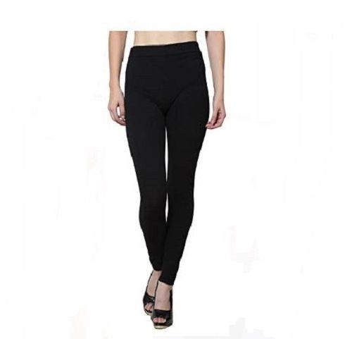 Black Plain Casual Wear Cotton Leggings For Ladies