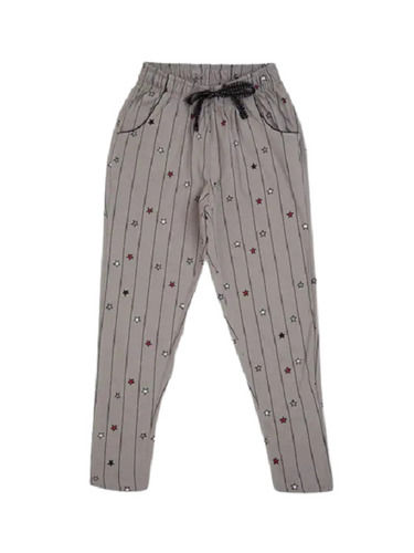 Grey Printed Relax Fit Daily Wear Casual Cotton Pyjamas For Girls