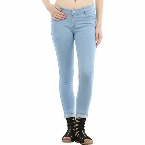 Blue Regular Fit Casual Wear Skinny Plain Denim Jeans For Womens 