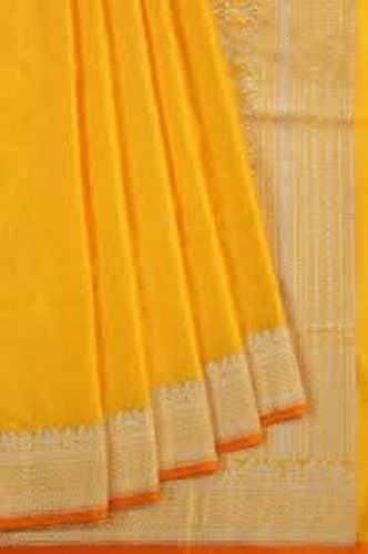 Yellow Festive Wear Banarasi Style Printed Silk Saree For Ladies 