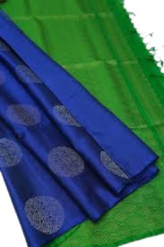 Blue And Green Ladies Printed Festive Wear South Indian Style Cotton Silk Sarees