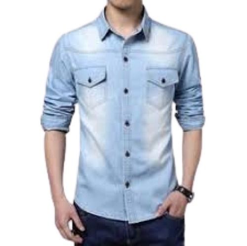 Mens Light Blue Double Pocket Casual Wear Denim Shirts