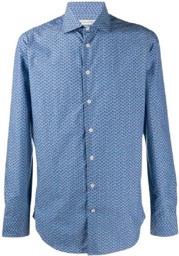 Washable Mens Straight Collar Casual Wear Full Sleeve Blue Printed Cotton Shirts