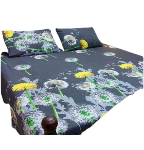 500s Cotton Washable Multicolour Printed Knitted Bed Sheet With 2 Pillow Covers Set For Home