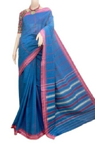 Blue Comfortable Plain Cotton Saree For Ladies With Attach Blouse Piece