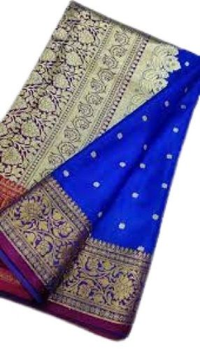 Blue With Golden Ladies Art Silk Saree