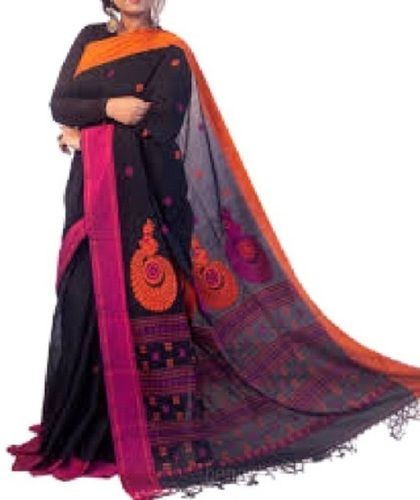 Black With Orange Ladies Baluchari Saree