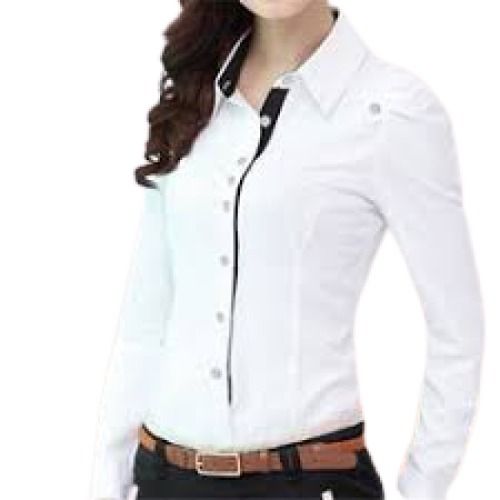 Ladies Plain White Full Sleeve Formal Wear Cotton Shirt Collar Style: Straight