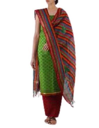 Indian Ladies Printed Sleeveless Cotton Salwar Suits With Dupatta