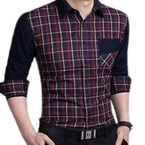 Mens Formal Wear Full Sleeve Check Printed Cotton Shirt Collar Style: Classic