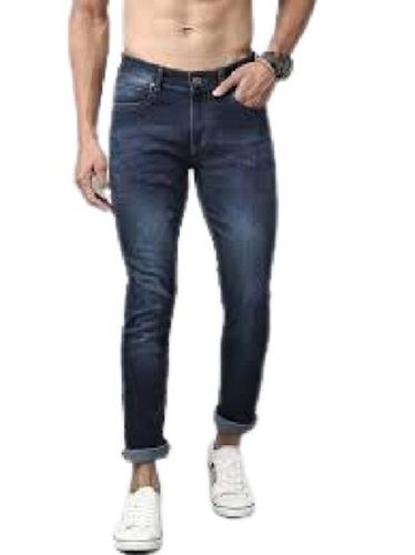 Washable Mens Plain Dark Blue Casual Wear Denim Regular Fit Jeans Pant