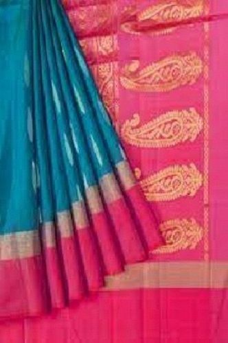 Party Wear South Style Embroidered Silk Saree With Blouse Piece