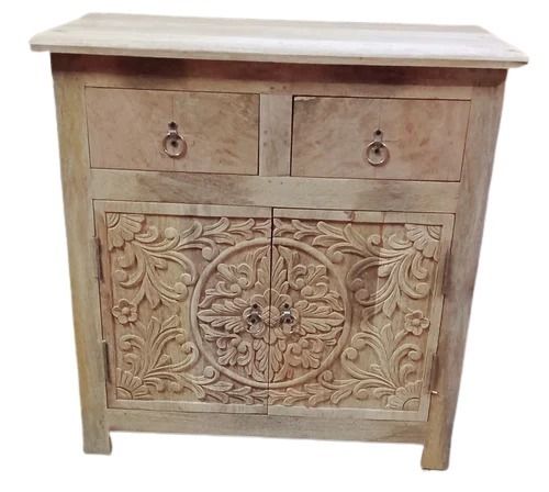 Machine Made Indian Style Smooth Finish Living Room Mango Solid Wooden Cabinet