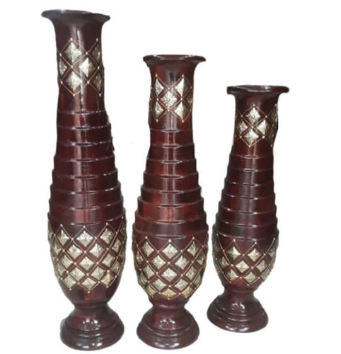 Set Of Three Antique And Designer Mango Wood Flower Vase For Decoration Bottom Diameter: Customized Inch (In)