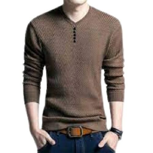 Warm Skin-friendly Full Sleeved Round Neck Woolen T Shirt For Men