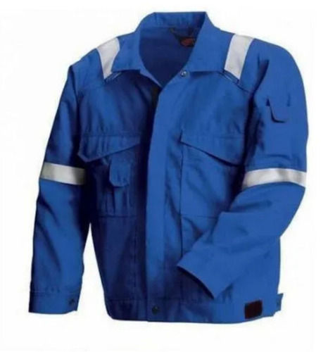 Blue And White Full Sleeves O Neck Plain Polyester Safety Jacket For Mens 