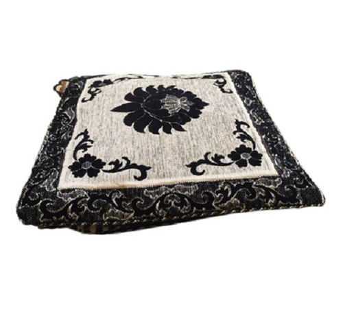 Black And Cream 16 X 16 Inches Square Embroidered Pattern Cotton Cushion Cover