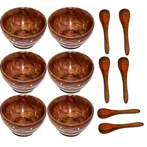 12 Piece Round Shape Wooden Bowl Set For Soup Use