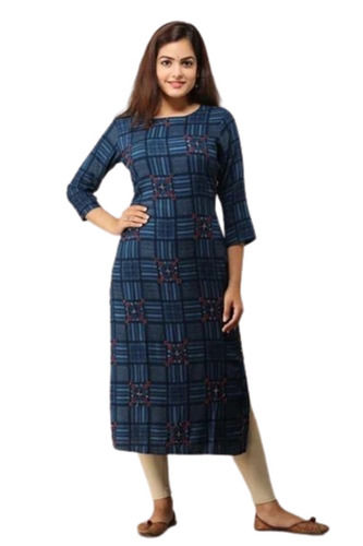 Dark Blue Casual Wear Skin Friendly Comfortable Simple Cotton Designer Kurti For Ladies