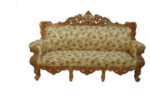 Durable Teak Wooden Carved Three Seater Sofa For Living Room