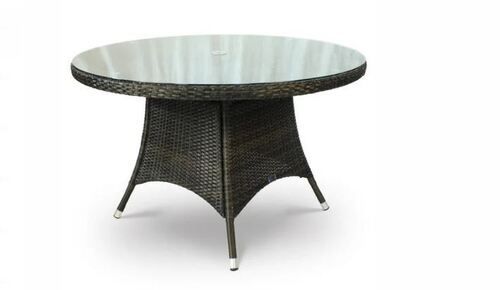 Modern Round Rattan Wood And Glass Top Outdoor Table  Application: Garden