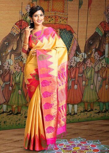 Pink Silk Saree Yellow Dupion Blouse With Stone Work YDS120SF –  ShreeFashionWear