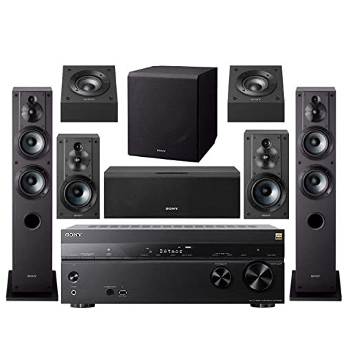 Sony STR-DN1080 7.2-Channel Home Theater AV Receiver Bundled with Active Subwoofer and Seven Sony Speakers 9 Items, Driven Type
