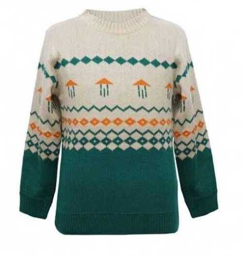 Woollen Sweater - Large, XL, XXL Size | O Neck, Full Sleeve, Comfortable & Easily Washable in Green, Orange, and White