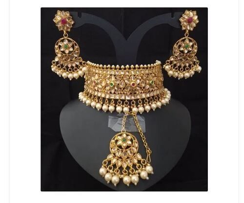 Kundan Choker Necklace Set With Earrings, Weight 360 Kg