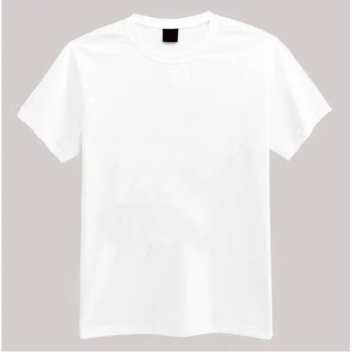 Men Short Sleeve Round Neck White Plain Cotton T Shirt