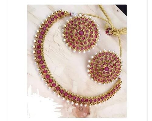 Wedding Wear Kempo Necklace Set With Earrings