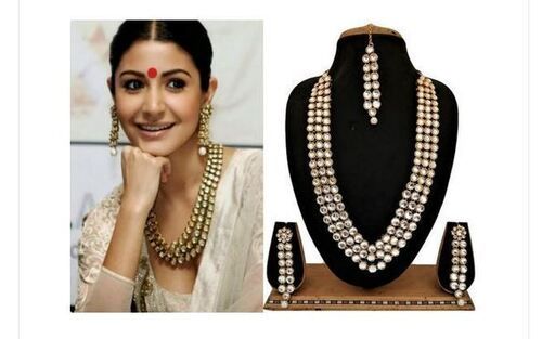 Transparent Wedding Wear Kundan Pearl Bridal Necklace Set With Earring, Tikka