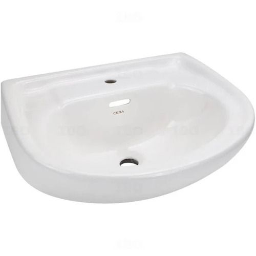 White 18X12 Inches Plain Round Glossy Finished Ceramic Wash Basin 