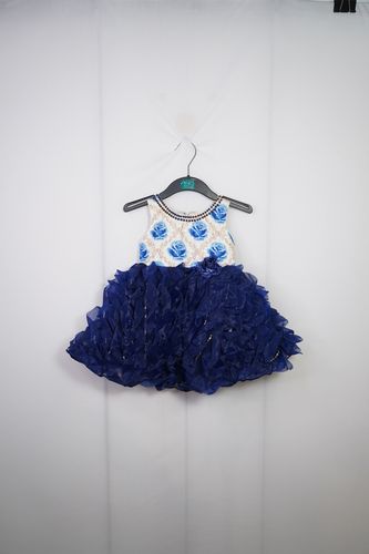 Baby Girls Designer Party Wear Sleeveless Blue Mini Frock