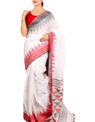 White And Red Casual Wear Printed Cotton Saree With Blouse Piece For Women