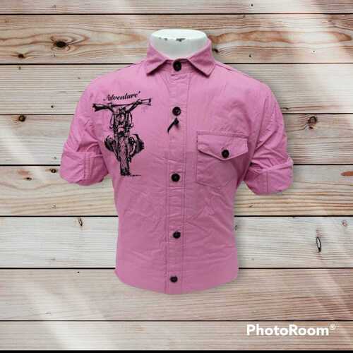 Comfortable Casual Wear Kids Half Sleeve Pink Embroidered Cotton Shirt Application: Construction